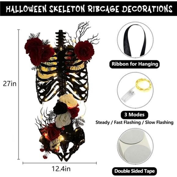 Floral Skeleton Torso Halloween Decor - Indoor Decorations with Easy Assembly - Picture 4 of 7